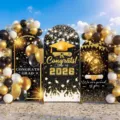 Großes schwarz-goldenes Abschluss-Bogen-Hintergrund-Set mit Ballons für Partydeko 2026. - Schwarz Gold Stil (SGX-012)