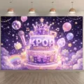 Fondo para fiesta de cumpleaños K-POP con tema musical púrpura y decoraciones - Estilo SBJ-002 / 95x75cm
