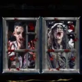 Gruselige Halloween-Fensterabdeckungen mit blutigen Zombies und Handabdrücken - Zombie Mann und Frau (C-001) / 120x80cm