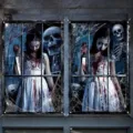 Gruselige Halloween-Fensterabdeckungen mit blutigem Geistermädchen und Skeletten - Blutige Messerfrau (C-003) / 120x80cm