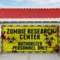 Large Halloween garage door banner with Zombie Research Center blood-stain design - Zombie Research Center (CK-010)