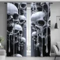 Spooky Halloween curtains featuring 3D gothic skull dripping liquid pattern home decor - 55x150cm (2 Pieces/Pack) / CL-004 (Skull Liquid Style)