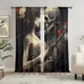 Gothic Halloween blackout curtains featuring skeleton and woman illustration for party decor - CL-008 (Rose Skull)