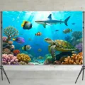 Ocean theme photography backdrop cloth with shark and sea turtle for photo studio decor - Ocean World (SBJ-002) / 95x75cm / Multicolor