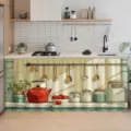 Cortina de armario de fregadero de cocina estilo campestre americano estampado floral retro - 140x82cm / 款式X-002