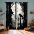 Halloween blackout curtains with crow and dark forest design for spooky party decor. - 55x150cm (2 Pieces/Pack) / CL-002 (Dark Forest)