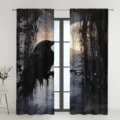 Spooky Halloween window curtain set with dark forest and black raven print - 55x150cm (2 Pieces/Pack) / CL-005 (Crow Moon)