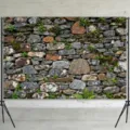 Realistic stone wall photography backdrop with moss and green plants - Stone Wall Texture (SBJ-006) / 95x75cm