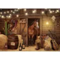 Vintage Western cowboy schuur achtergrond met paard en rustieke ranch decoratie - Western Cowboy Schuur (SBJ-007) / 95x75cm / Retro Bruin