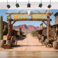 Vintage Western Cowboy thema feest foto achtergrond met Wild West boog ontwerp - Western Cowboy Stijl (SBJ-008) / 95x75cm / Retro Bruin