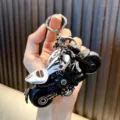 Cool black and white creative motorcycle model keychain pendant for backpack charm - White
