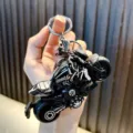 Creative cool black motorcycle model keychain with pull-back feature for bag pendant decor - Black