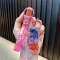 Cute seahorse liquid quicksand keychain pendant with pink glitter strap for schoolbag - Rose Red