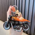 Creative motorcycle model keychain pendant with orange flame pattern on black body - Orange