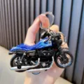 Creative blue cruiser motorcycle model keychain with flame patterns and metal ring - Blue