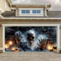 Halloween garage door banner with skull and pumpkin design for spooky party - Realistic Giant Skull (CK-002) / 150x100cm