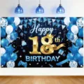 Marineblauwe en gouden Happy 18e Verjaardag decoratie achtergrond met ballonnen ster - 18e Verjaardagsfeest Achtergrond (SBJ-003) / 95x75cm / Marineblauw & Goud