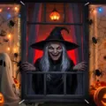 Halloween Door Curtain Window Cover Scary Witch Pumpkin Party Home Decor Hanging Banner Prop - 120x80cm / Demon Witch (C-006)