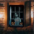 Halloween window cover spooky girl and jack o lantern banner for haunted house party decor - 120x80cm / Scary Girl (C-007)