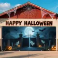 Large Halloween garage door banner with spooky ghosts and pumpkins decoration motif - Ghost Manor (CK-004) / 150x100cm
