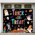 Large Halloween banner featuring cute ghosts and pumpkins for festive garage door decor - SBJ-014 Style / 95x75cm