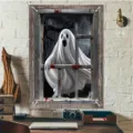 Halloween ghost window curtain scary home decor party backdrop hanging fabric wall banner - 120x80cm / Ghost On White Wall (C-008)