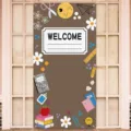 Back to school door cover banner with colorful classroom supplies and welcome sign - 90x180cm / Brown Stationery Welcome Style (ML-014)