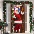 Christmas Santa Claus door cover banner for festive home entrance holiday party decor - 90x180cm / Santa at Open Door Pattern (ML-015)