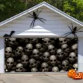 Τρομακτικό πανό πόρτας γκαράζ για το Halloween με νεκροκεφαλές για εξωτερική διακόσμηση - Στυλ Πυκνό Κρανίο (CK-005) / 400x180cm