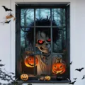 Halloween window curtain skeleton pumpkin banner spooky party decor variant style model one - 120x80cm / Pumpkin Peeking (C-009)