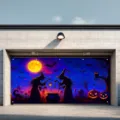Gran pancarta decorativa de Halloween para puerta de garaje con brujas y calabazas - Hechizo de caldero de bruja (CK-006) / 150x100cm