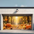 Thanksgiving Garagentorabdeckung mit Kürbis und Waldweg-Design in warmen Goldtönen - 150x100cm / Ck-009