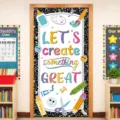 Back to school classroom door cover featuring colorful stationary print and motivational quote - 90x180cm / Creative Style (ML-017)
