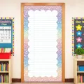 Classroom door cover banner with composition notebook crayon print for school decoration - 90x180cm / Rainbow Notebook Style (ML-018)