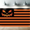 Halloween Hintergrund mit Kürbisgesicht und orange-schwarzen Streifen für Partys - Kürbis-Streifen-Stil (SBJ-010)