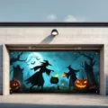 Pancarta de Halloween para puerta de garaje con brujas y calabazas de terror - Bruja Cocinando Poción (CK-010) / 150x100cm