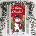 Festive red Christmas door banner with a snowman pattern and Merry Christmas greeting - 90x180cm / Cartoon Snowman with Top Hat Pattern (ML-020)