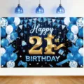Blauwe en gouden 21e verjaardag feest decoratie achtergrond met ballonnen - 21e Verjaardagsfeest Decoratie Achtergrond (SBJ-011)