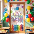 Vibrant 'De Vuelta a Clases' Spanish school door cover with colorful crayon design - 90x180cm / Spanish Back to School Style (ML-019)