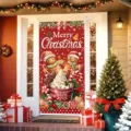 Festive red gingerbread man Christmas door banner for home entrance holiday decoration - 90x180cm / Gingerbread Man and Hot Cocoa Pattern (ML-022)