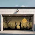 Banner decorativo de puerta de garaje de Halloween con siluetas de brujas y luna llena - Dos Brujas y Calabazas (CK-011) / 150x100cm