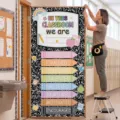 Back-to-school door cover featuring composition book print and inspirational classroom quotes - 90x180cm / Inspirational Quote Style (ML-021)