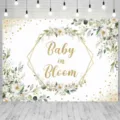 Elegant floral Baby in Bloom party backdrop featuring gold geometric frame and greenery - Wildflower Blooming Style (SBJ-008)