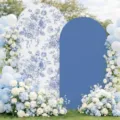 Elegante blaue Blumen- und Uni-Bogenhintergrundabdeckungen für Hochzeiten und Partys - 100x200cm + 120x220cm / Polyester-Stil (SGX-003) / Dunkelblau Floral (2er-Pack)