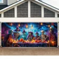 Bannière de porte de garage Halloween avec squelettes et sorcières pour la fête - Spooky Graveyard Jack-O-Lantern (CK-002) / 150x100cm