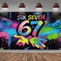 Levendige graffiti stijl 67ste verjaardag decoratie banner met six seven design - 95x75cm / Graffiti Stijl (SBJ-001)