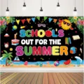 School's Out for Summer strand thema feest achtergrond met kleurrijke cartoons - Zomer Strand Achtergrond (SBJ-001) / 95x75cm