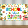 Ζωηρό πανό So long SCHOOL hello SUMMER για διακόσμηση αποφοίτησης και καλοκαιριού πάρτι - SBJ-001 / 95x75cm