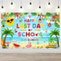 Kleurrijke achtergrondbanner voor laatste schooldag en zomerfeest met strandthema design - Zomer Strand Achtergrond (SBJ-002) / 95x75cm