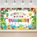 Vibrant School's Out for the Summer backdrop with tropical beach and ocean party theme - Summer Beach Backdrop (SBJ-005)